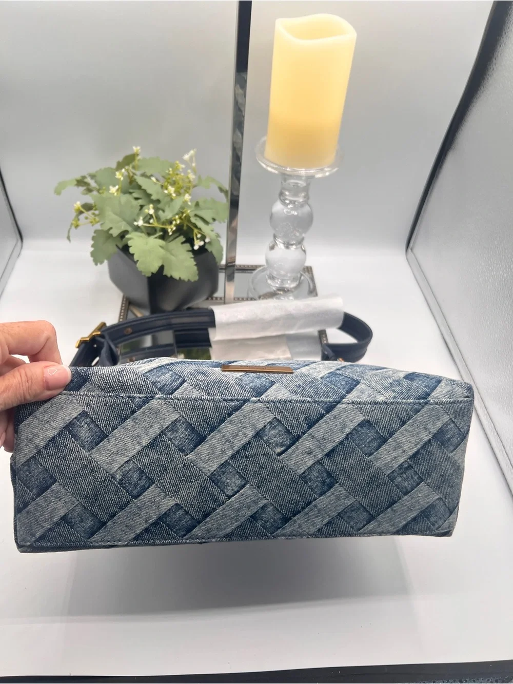 Kurt Geiger Denim Weave Shoulder Bag in Blue and Black